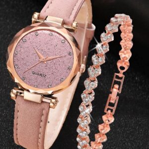 Rhinestone Decor Bracelet & Quartz Watch